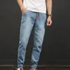 Pantalones vaqueros de talla grande para hombre, informales, para correr, cómodos, con cordón elástico, en la cintura, de corte Regular, color azul claro