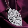 925 Sterling Silver Leaf Pendant Necklace for Women Fashion Wedding Engagement Party Charm smycken