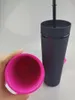 Yerel depo 16 oz mat sıska akrilik bardak kapak saman 6 renk çift duvarlı plastik su şişesi taşınabilir buzlu kahve kupa