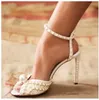 Eleganti scarpe da sposa da sposa Saccora Sandali da donna Perle in pelle Marchi di lusso Tacchi alti da donna che camminano da sera con scatola