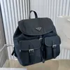 Nylon Backpack Classic Black Shoulder Bag Unisex Handbag Travelling Bags Triangle Sign Multiple Pockets High Quality Plain String 282Z