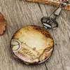 Pocket Watches Vintage Compass Pattern Printed Quartz Watch Black Fob Chain Pendant Clock Antique WatchesPocket