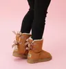 HOT Kids Shoes Bottes de neige en cuir véritable pour les tout-petits avec des arcs Chaussures pour enfants Bottes de neige pour filles