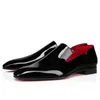 Z czerwonymi dna mokasyna sukienki męskie buty spiczasty palce czarny zamsz patent skórzane nity brokatowe mokrej mody projektant mody luksusowe trampki buty 38-47