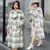 Sweet Plaid Long Coat per donne Widewaisted Wool Coat e Giacca Curnodown Tasche Womter 220819