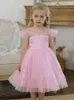 Kızlar Prenses Dress Çocuklar Zarif Düğün Tutu Prom Elbiseler Çocuk Tül Flare Sleeve Cemaat Parti Resmi Akşam Kıyafetleri Y220819