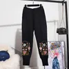 Autumn Winter Black Tracksuit Sticked Set Women broderi Flower Tröja Casual Pants Women Lose Two Piece Outfits Kvinnlig kostym 220819