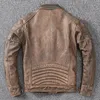 Männer Rindsleder Mantel Männlichen Echtes Leder Jacke Vintage Stil Mann Motorrad Biker Kleidung Dickes Kalbsleder Echt Learher Mäntel 220819