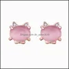 Stud New High Quality Jewelry Fashion Ladies Earrings Pink Hibiscus Stone Cute Cat Girl Gifts Drop Delivery 2021 Dhseller2010 Dh35S