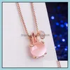 Earrings Necklace Rose Quartz Necklaces Natural Hibiscus Stone Powder Crystal Rabbit Womens Pendant Clavicle Chain Drop Carshop2006 Dhzba