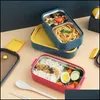Dinnerware Sets Stainless Steel Cute Lunch Box For Kids Container Storage Boxs Wheat St Material Leak-Proof Japanese Style Bent Mjbag Dhq3R