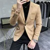 Deerskin Leather Jacket Blazer Men Casual Slim Fit Hombre Suit Terno Masculino Clothing 6 Color 220819