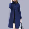 Moda Ladies Wool Coat Autumn Winter Winter Mid Comprimento único Slim Slim Blended Lã sobretudo vermelho azul Black Women Jacket 220818