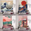 Print Blanket Kanagawa Wave Carpet Wall Hanging Bohemian Bed Hippie Japanese Illustration Kawaii Bedroom Home Decor J220804