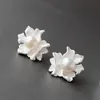 925 Sterling Silver Fashion Big Petal Earring Inlaid 8mm Natural Freshwater Pearl Earring National Style Jewelry 220816