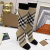 Womens Check Stretch Gebreide Sok Naaldhakken Over De Knie Laarzen Voor Feest Vrouw Luxe Herfst Winter Designer Puntig