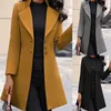 Kadınlar Uzun Kollu Yün Katlı Yakel Düz Renkli Ceket Kore Versiyonu Sonbahar Moda HARDIGAN 220819