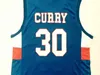 Herren Vintage Davidson Wildcat Stephen Curry 30 Basketball-Trikots Rot Weiß Charlotte Christian Knights High School genähte Hemden Blau S-X