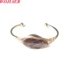 2022 Natural Stones Simple Geometric Opening Cuff Bangles Gold Color Wire Wrap Armband Female Jewel BO962