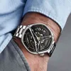 Relojes de pulsera automáticos con esfera hexagonal para hombre, esqueleto mecánico de lujo 2022, acero inoxidable dorado grande para regalo de amante de negocios