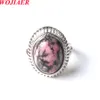 Women Girl Finger Rings Oval Natural Stone Cabochon Mookaite Jasper Onyx Rhodochrosite Resizable Wedding Ring BZ911