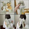 Hair Rubber Bands Elegant Green Scarf With Ribbon Bow For Woman Girls Scrunchies Bows Chiffon Floral Scrunchie Long Ties Pon Bdesybag Dhsco