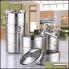 Dinnerware Sets High Quality 2 3 4 Layer Stainless Steel Thermal Lunch Box Office Picnic Hand-Held Bento Soup Cup Leakpro Carshop2006 Dh0Xf