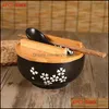 Dinnerware Sets Japanese Style Rice Noodle Bowl With Lid Spoon And Chopstick Kitchen Tableware Ceramic Salad Soup Contain Carshop2006 Dhhka