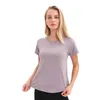 NWT Women Sexy Open Open Sport Sport Solid Yoga Camisetas Lu-74 Treino Treino Tamas de Manga Curta Tampo Brandável Tops de Fitness Camisa Esportiva Mulher