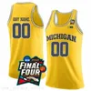 مخصص NCAA Michigan Wolverines كرة السلة ترتدي القميص 12 محمد ألي عبد الرحكم 55 إيلي بروكس 2 بوول خياطة نهائي أربعة جيرسي صفراء صفراء بيضاء