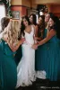 2022 Vestidos de noiva boho renda vestido de noiva Treino de decote recortado de decote recompensado uma linha personalizada feita de tamanho grande vestido de novia