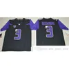 NCAA Washington Huskies College Football Wear # 3 Jake Browning Jersey noir blanc violet cousé homme jakebrowning jerseys chemits s-xxxl