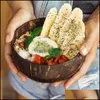 그릇 100% 천연 코코넛 그릇 수제 과일 샐러드 크리에이티브 컨테이너 쌀 국수 수프 식탁 및 좋은 선물 드롭 배달 mjbag dhfhp