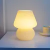 Lâmpada de mesa de vidro led para quarto de cabeceira coreana Ins estilo listrado de cogumelo decoração de mesa translúcida fofa anel