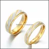 Bandringen titanium staalpaar ringen gegraveerde naam Golden Waves Wedding Promise Jewellery voor vrouwen en mannen drop levering sexyhanz dh0x1