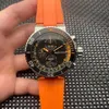 メンコレクションの時計Quartz VK67クロノグラフ黄色ゴムストラップ明るい黒いデートホイール腕時計46mm
