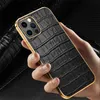 Echte krokodil patroon lederen telefoonhoesje voor iPhone 13 12 Mini 11 Pro Max XR XS Duurzame Volledige beschermende zachte bumperplating Alligator graan bedrijfsschaal