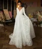 2023 Modest A Line Wedding Dresses Sheer Bateau Nec Lace Appliques Backless v neck Country Style Chic Bridal Gown Custom Made