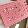 Veludo rosa B/m/s Brincos de colar Caixa de armazenamento mostra jóias de joias de jóias de jóias de jóias do organizador da bandeja do organizador 220819