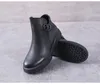 New black Leather Ankle Chelsea Boots shoes platform slip-on round Flat booties chunky half boot High top shoes for women Thick heeled Knight