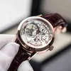 Oblvlo Luxury Casual Watchs Rose Gold Tone Genue Geatin Leather Sweleton Squelette Automatique Relogie Masculin VM