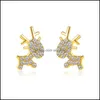 Stud Pretty Cute Small Deer Christmas Tree Earrings For Women Girlstemperament Jewelry Sliver Gold Color Asymmetric Animal D Sexyhanz Dheqy