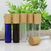 100 Stück 10 ml Flaschenverschluss mit natürlichem Bambusdeckel, klares, blaues, bernsteinfarbenes Glas, Roll-On-Flasche für ätherische Öle
