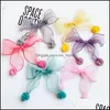 Hair Accessories 3Pcs/Set Girls Hairpins Set Lace Ribbon Bows Clips Solid Color Headdress Kids Sweet Headwear Fashion Haires M Mxhome Dhqed