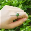 Band Rings Fashion Retro Natural Hetian Jade Jasper Ring Female Sier Plated Open Emerald Fire Jewelry Party Birthday Gift Dro Sexyhanz Dhe8G