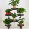 Ucuz Taşınabilir Çiçek Tekerlekler ile Standlar Metal Bitki Tutucu Yaratıcı Çiçek Tepsileri Organizatör Ev Dekoru için Büyük Depolama Rafı242p