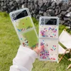 Cas pour Samsung Galaxy Z Flip4 Flip3 5G Glitter Coloful Sequins Liquid Quicks Sand Bling Love Entendre le couvercle arri￨re TPU clair