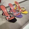 Amina muaddi Begum Sandalias de tacón alto para mujer, zapatillas con correa adornada con cristales de seda real, zapatos de mulas con carrete de diamantes de imitación, tacones para mujer 2024ss