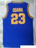 مخيط NCAA Mens خمر كرة السلة القمصان الكلية 23 باراك أوباما بوناهو المدرسة الثانوية القميص الأزرق القمصان البيضاء S-2XL
