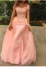 Designer Pink Prom -jurken Sheath Korte mouwen met over Skirt vloer lengte kralen op maat gemaakte avondjurk formele ocn slijtage Vestidos